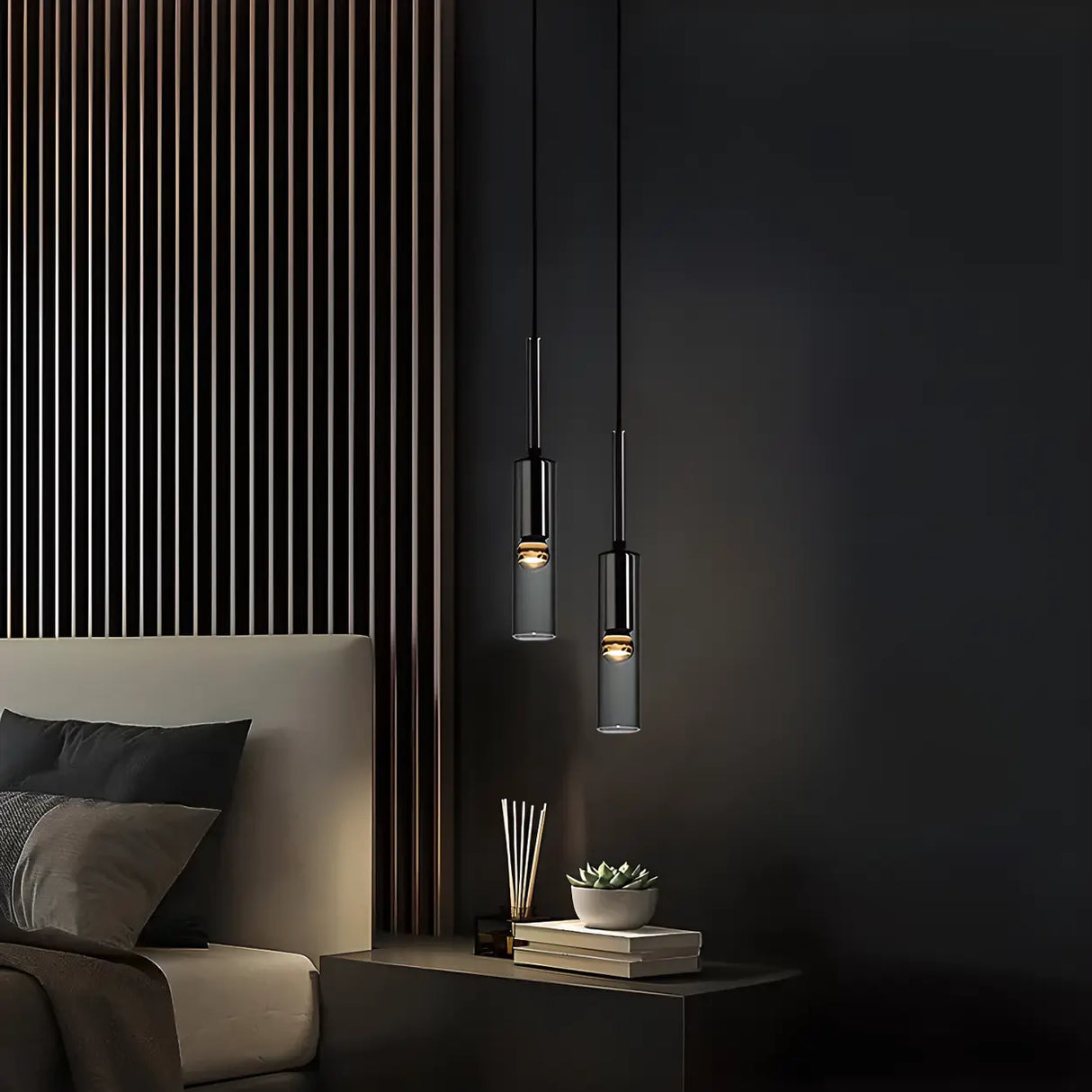 Modern Cylindrical Glass Pendant Light for Kitchen Black Image - 4