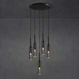 Modern Cylindrical Glass Pendant Light for Kitchen Black Image - 13