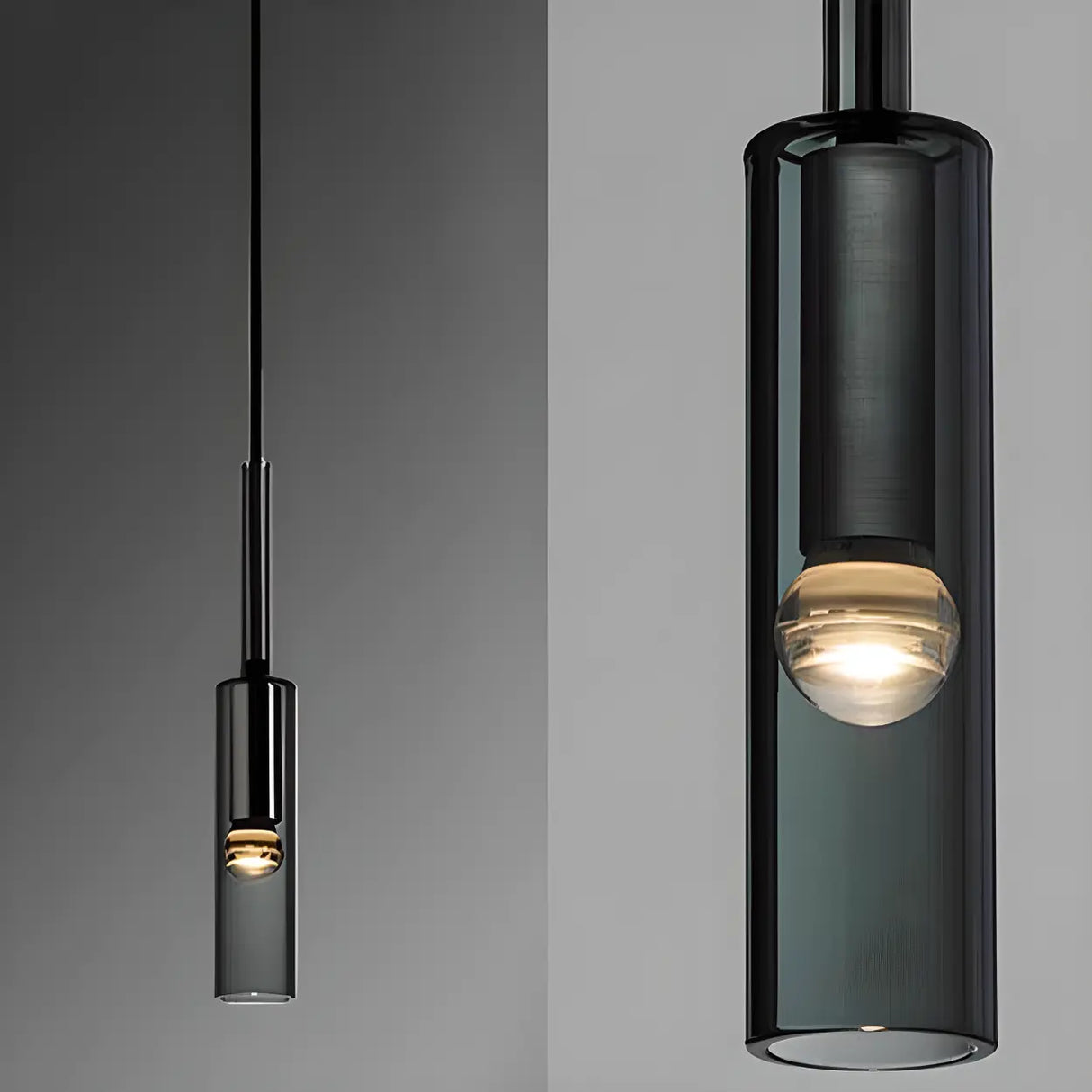Modern Cylindrical Glass Pendant Light for Kitchen Black Image - 16