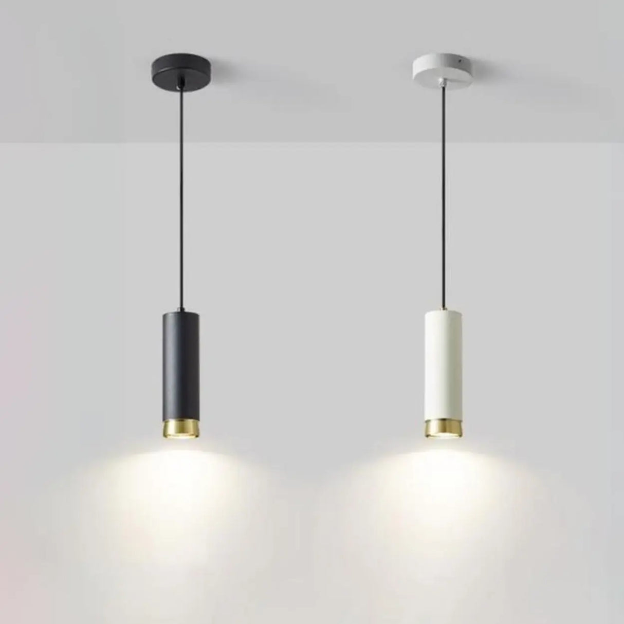 Modern Cylindrical Metal Bedroom White Pendant Light Image - 12