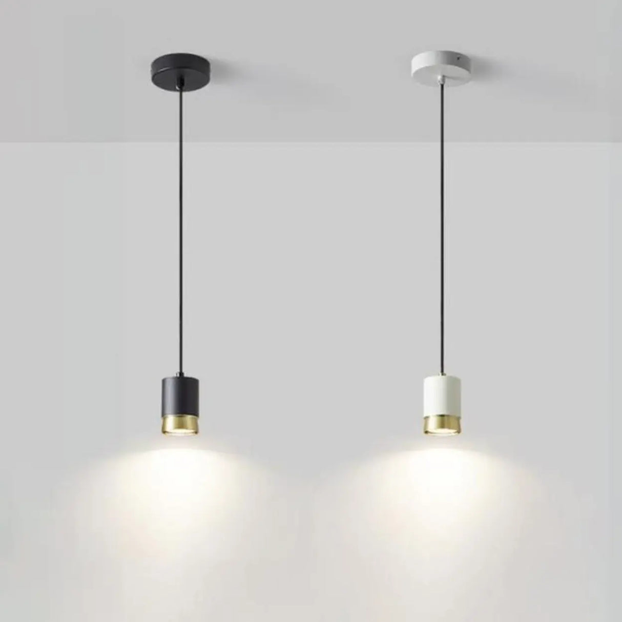 Modern Cylindrical Metal Bedroom White Pendant Light Image - 13