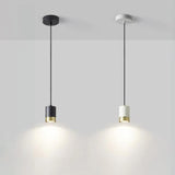 Modern Cylindrical Metal Bedroom White Pendant Light Image - 13