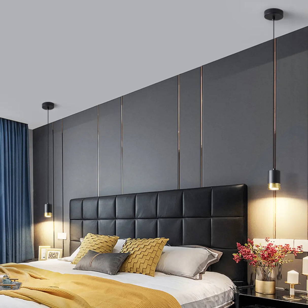 Modern Cylindrical Metal Bedroom White Pendant Light Image - 8