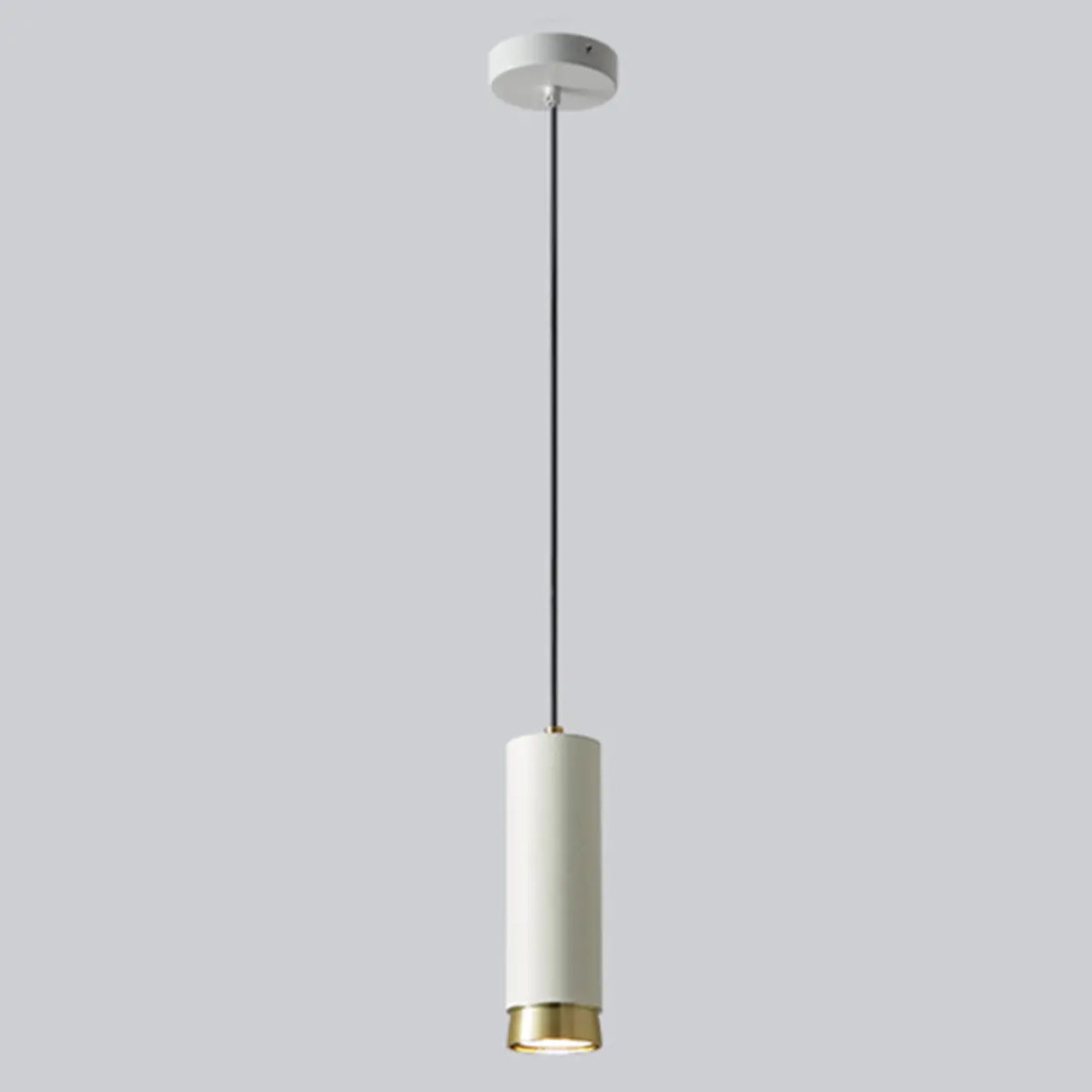 Modern Cylindrical Metal Bedroom White Pendant Light Image - 9