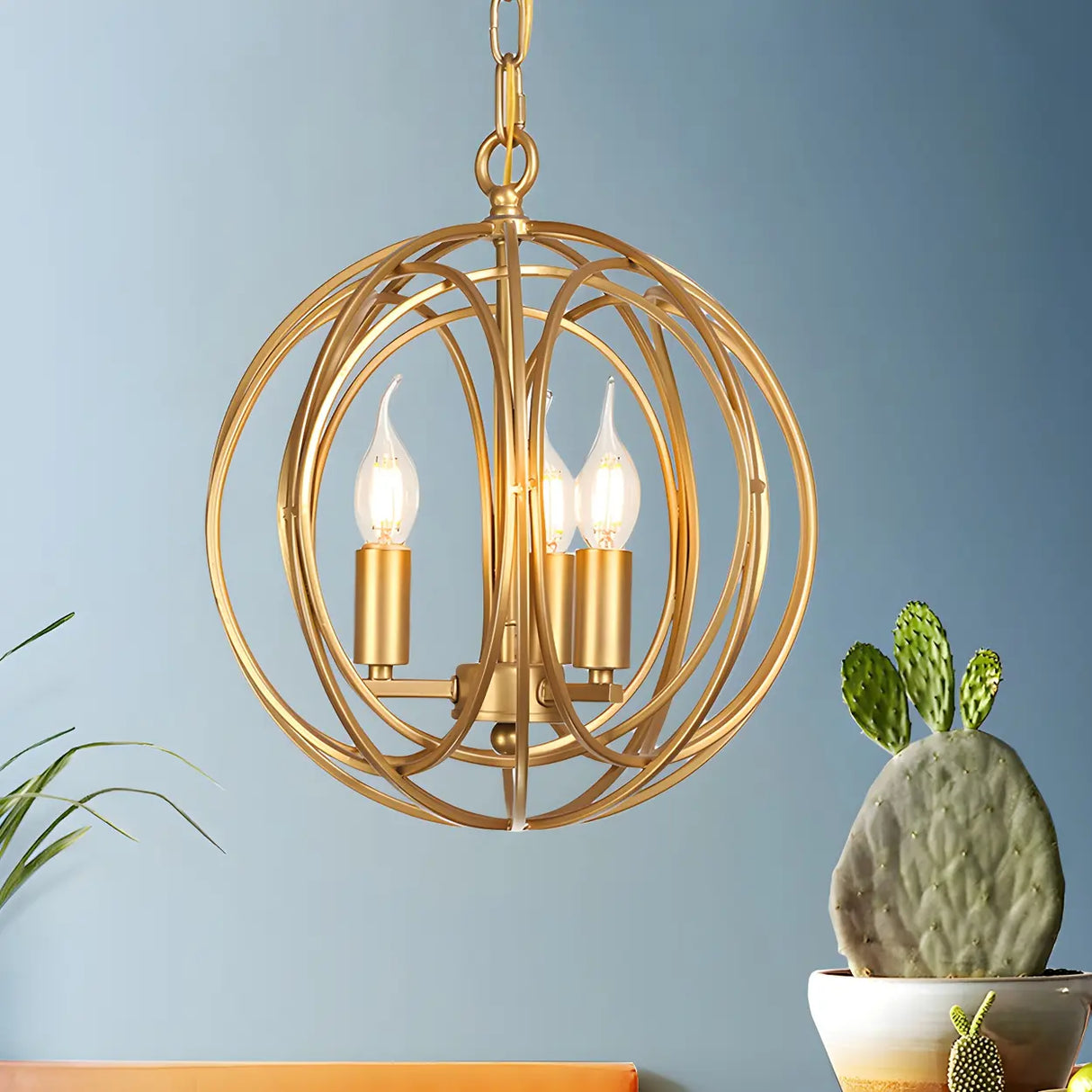 Modern Dining Room Gold Candelabra Orb Pendant Chandelier Image - 1