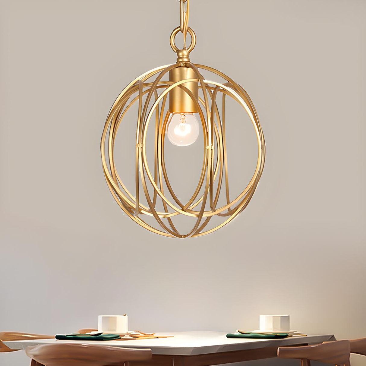 Modern Dining Room Gold Candelabra Orb Pendant Chandelier Image - 10