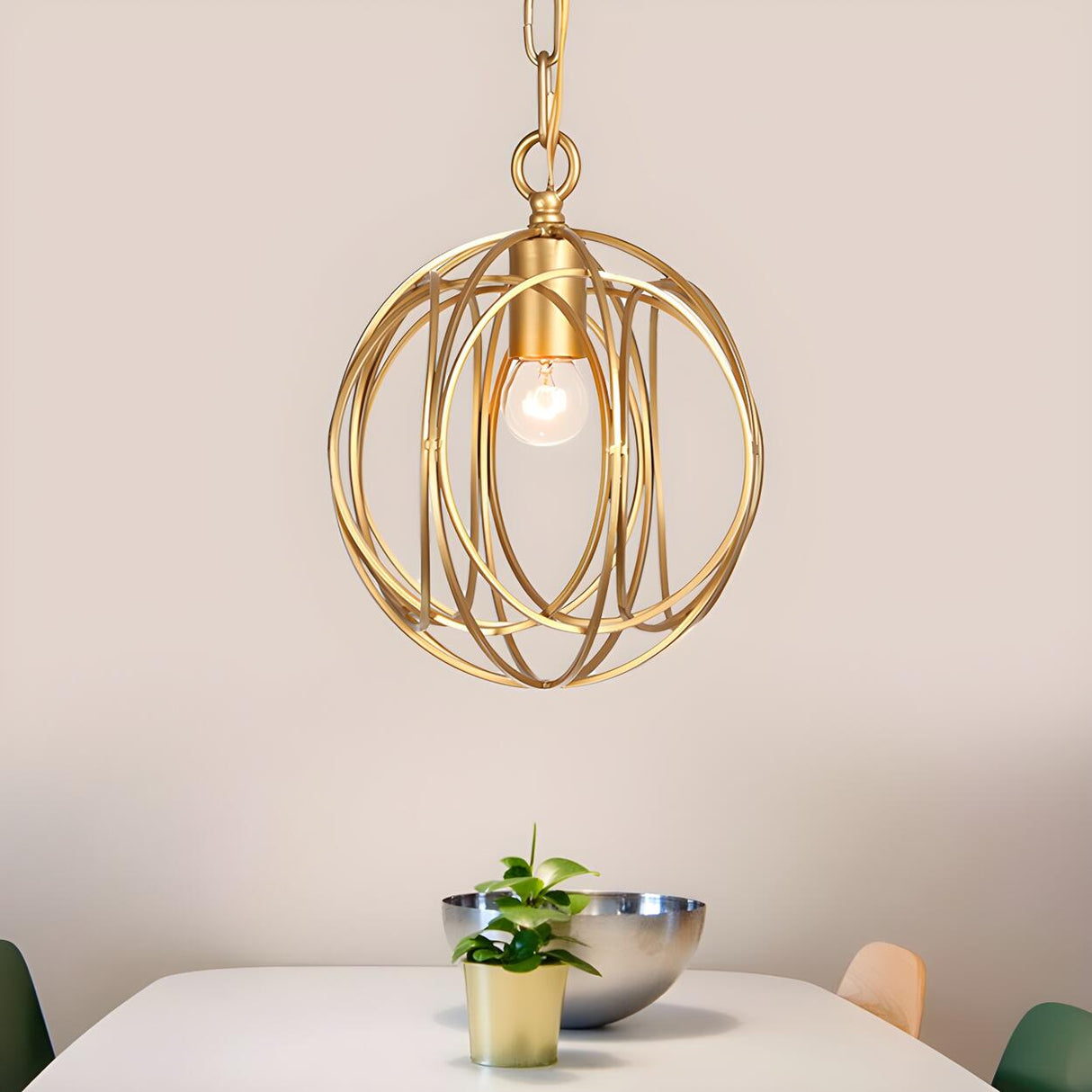 Modern Dining Room Gold Candelabra Orb Pendant Chandelier Image - 11
