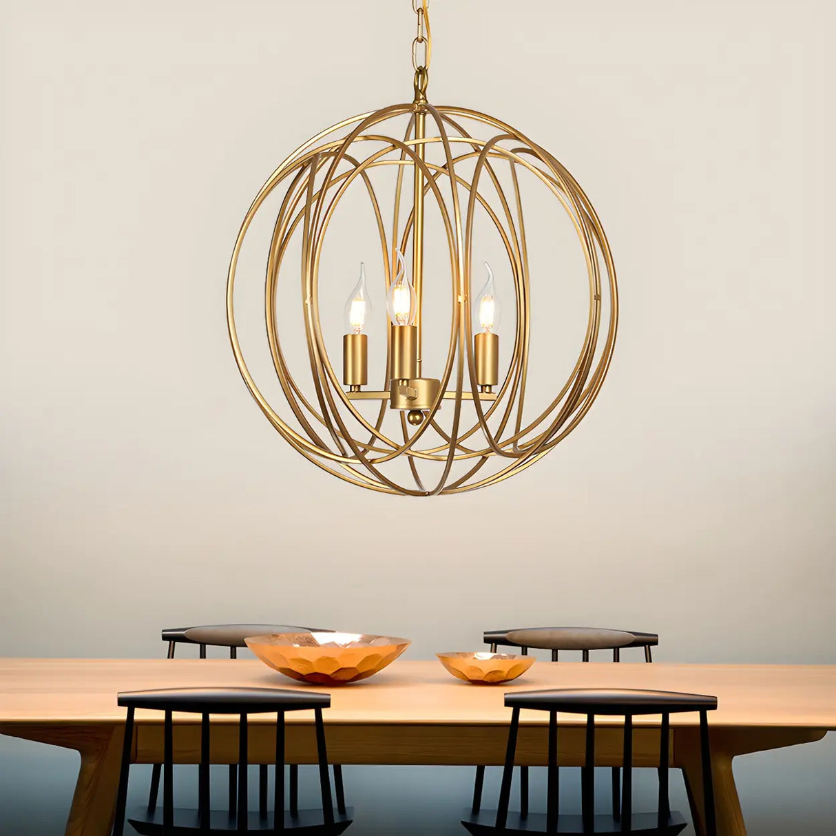 Modern Dining Room Gold Candelabra Orb Pendant Chandelier Image - 3