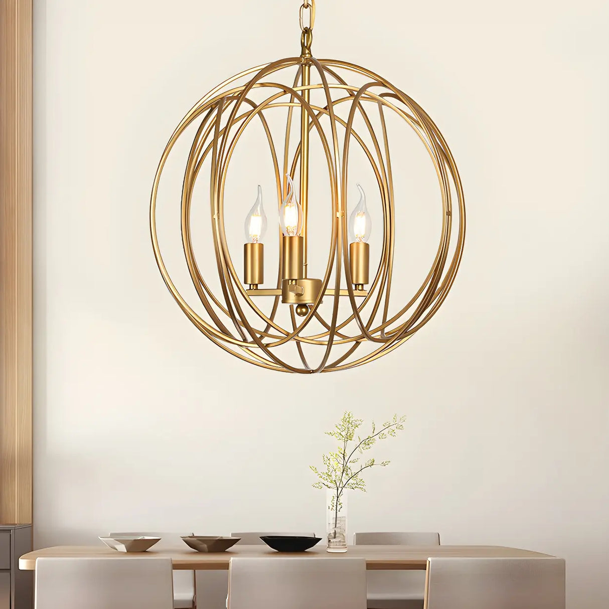 Modern Dining Room Gold Candelabra Orb Pendant Chandelier Image - 4
