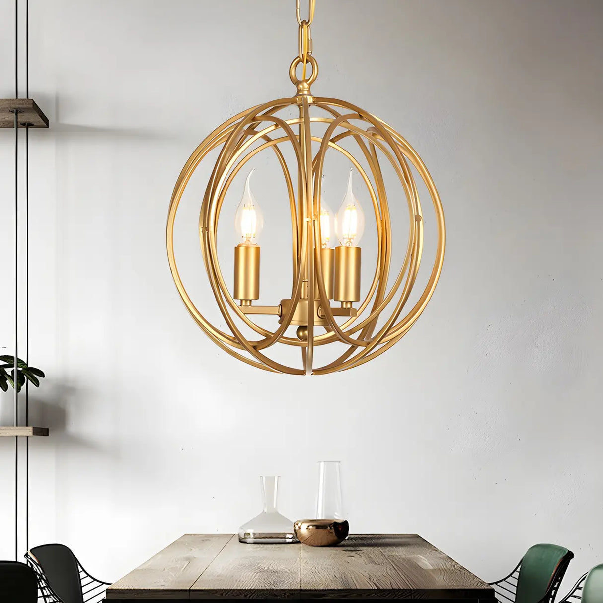 Modern Dining Room Gold Candelabra Orb Pendant Chandelier Image - 7