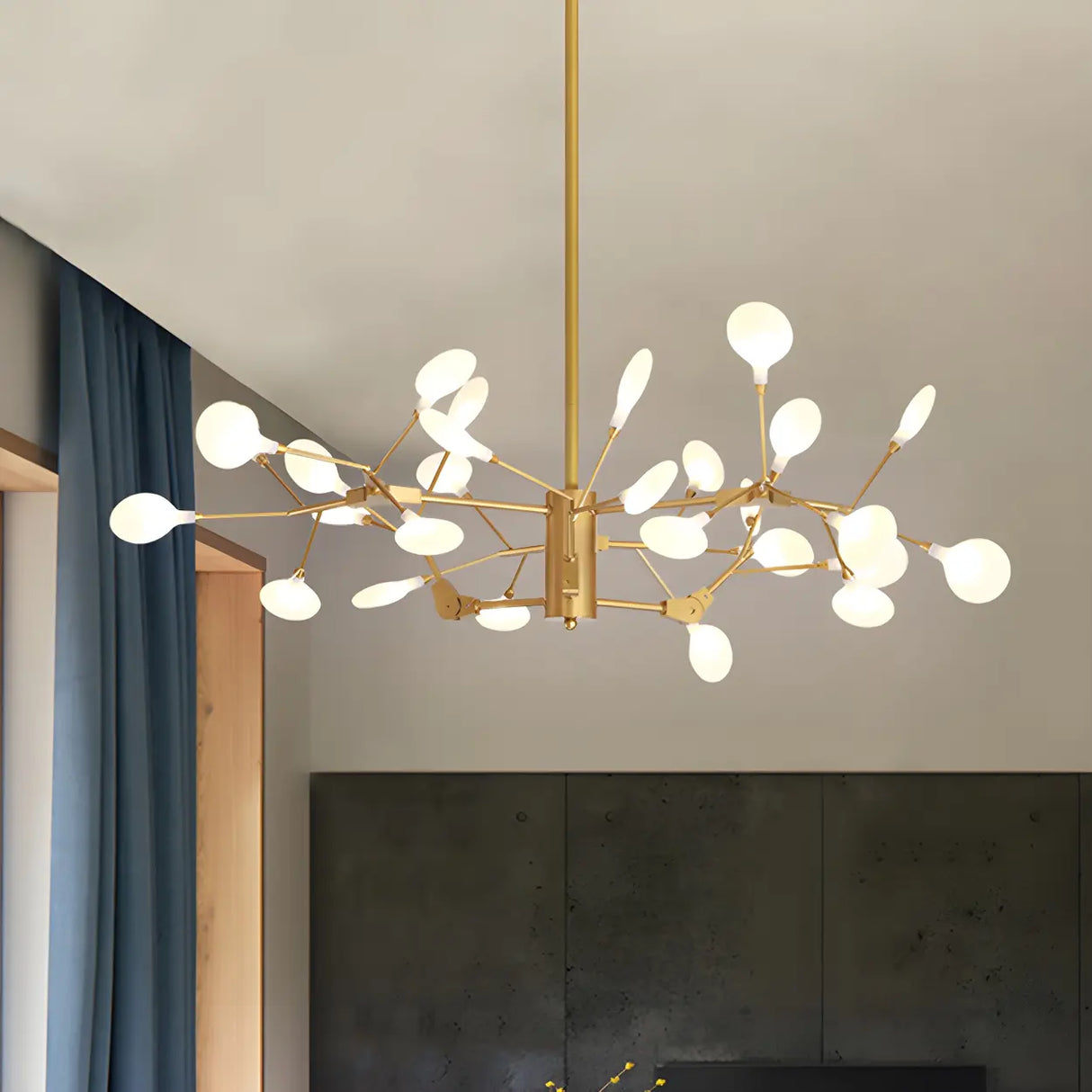 Modern Dining Room Gold Iron Tree Twig Branching Chandelier Image - 1