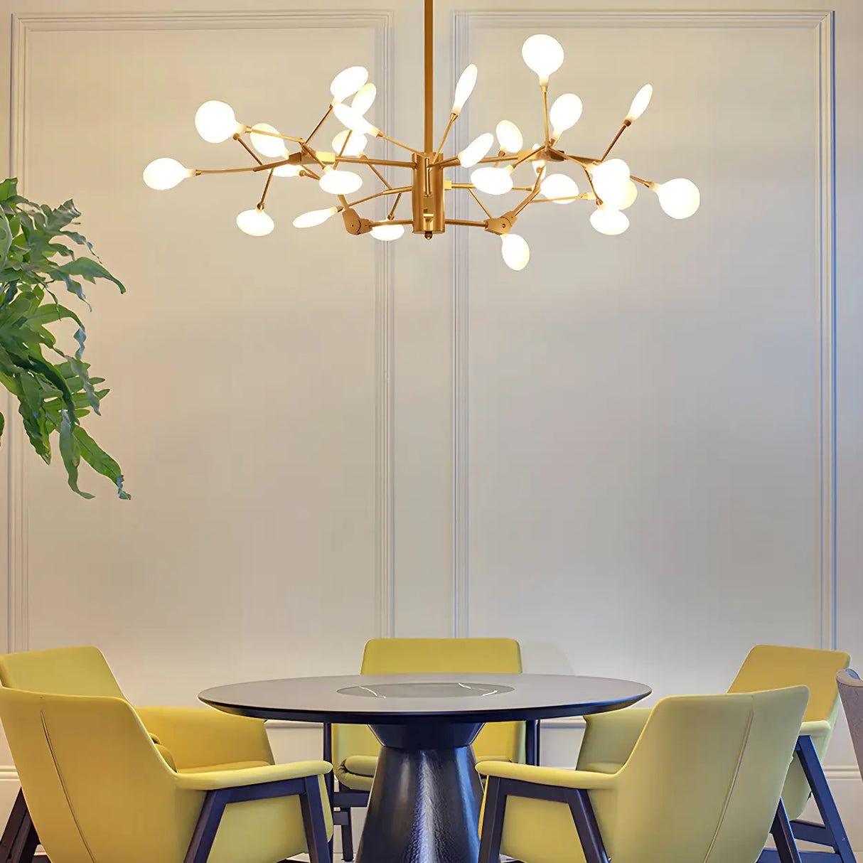 Modern Dining Room Gold Iron Tree Twig Branching Chandelier Image - 2