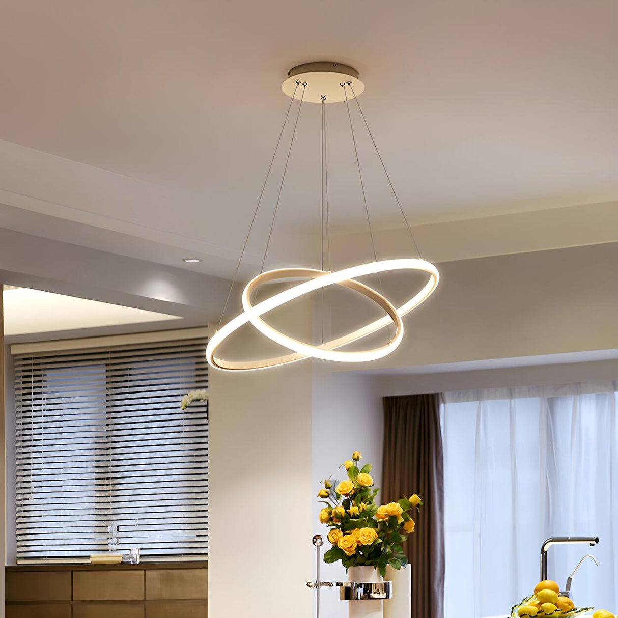 Modern Dining Room LED Ring Tiered Pendant Light Chandelier Image - 13