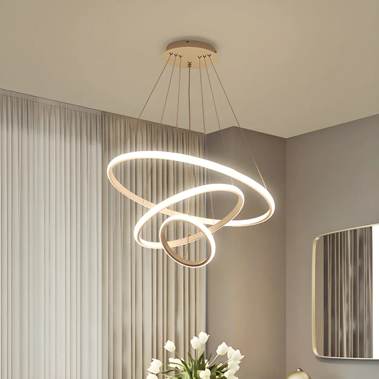 Modern Dining Room LED Ring Tiered Pendant Light Chandelier Image - 2