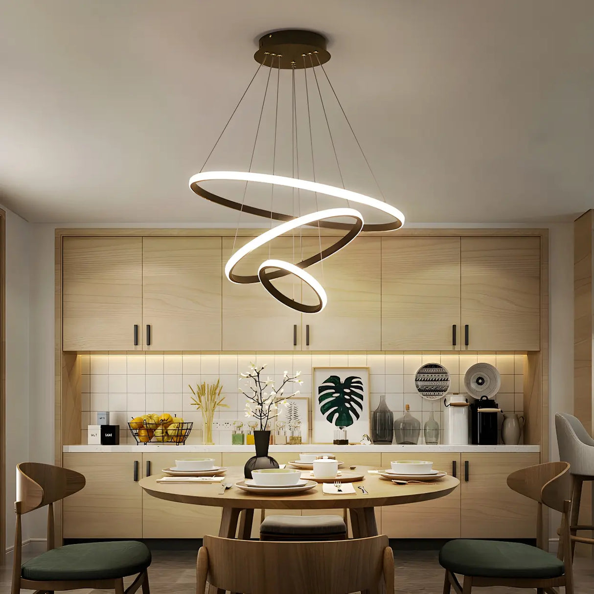 Modern Dining Room LED Ring Tiered Pendant Light Chandelier Image - 3
