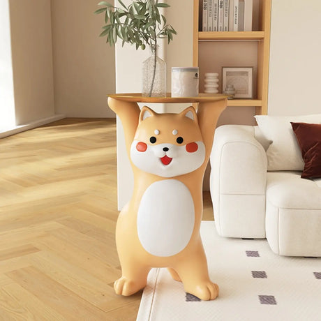 Modern Dog Shaped Resin Orange Decorative Side Table Image - 2