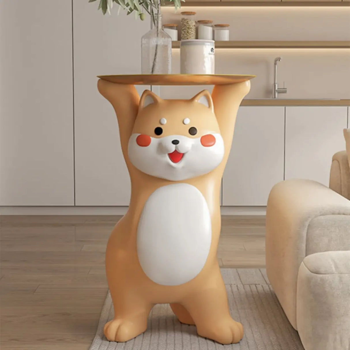 Modern Dog Shaped Resin Orange Decorative Side Table Image - 3