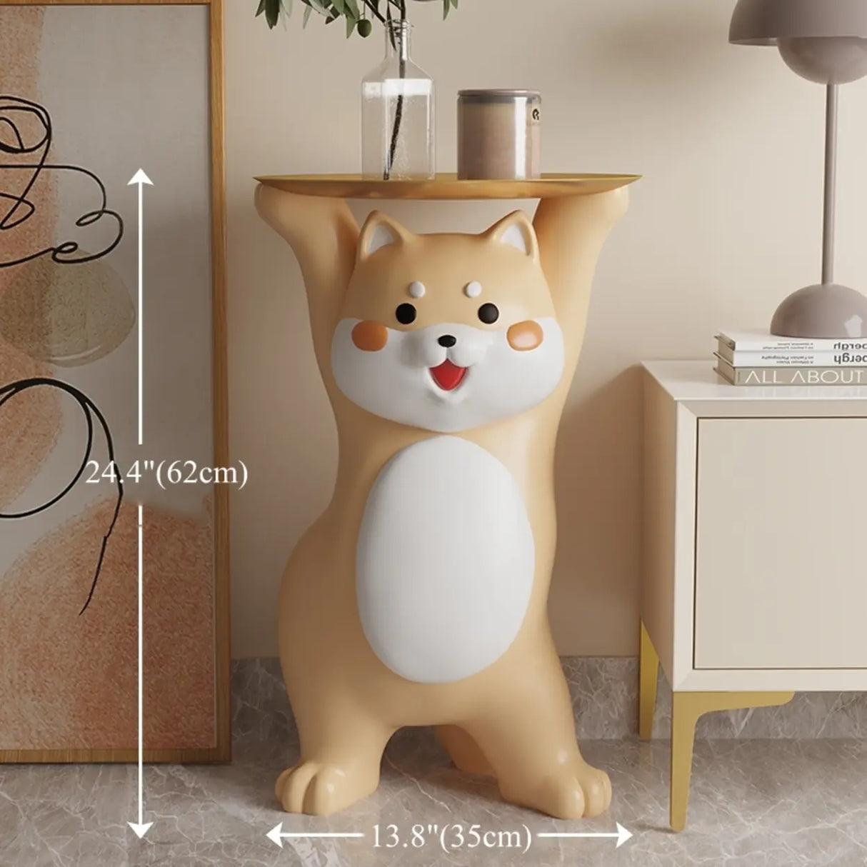 Modern Dog Shaped Resin Orange Decorative Side Table 