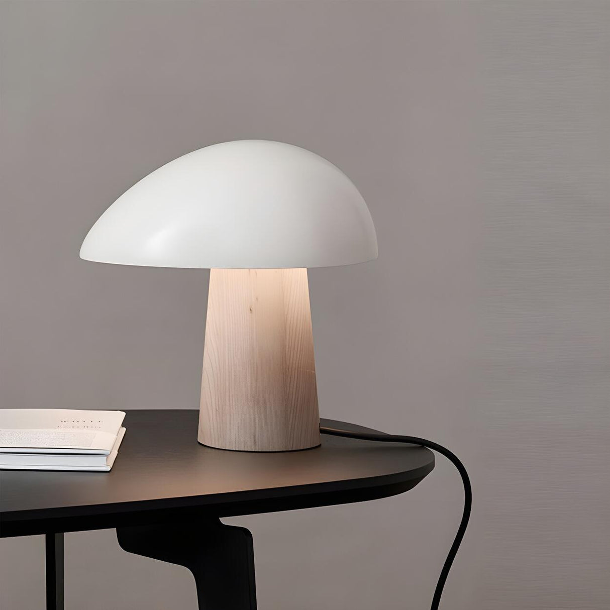Modern Dome Mushroom Wood Base Bedroom LED Table Lamp Image - 3