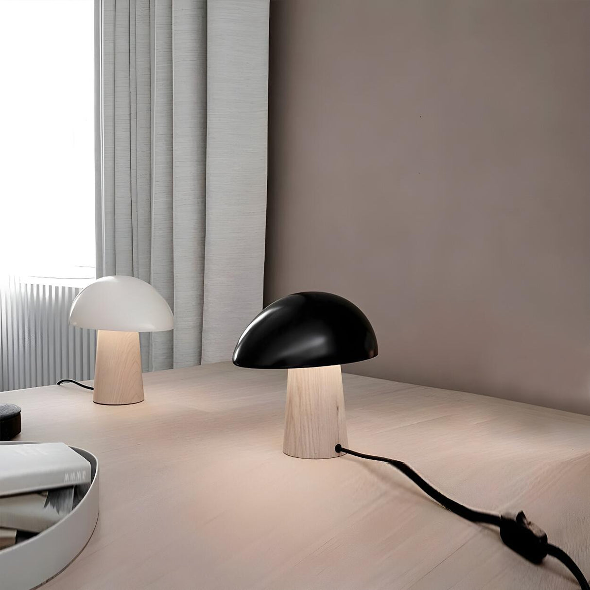 Modern Dome Mushroom Wood Base Bedroom LED Table Lamp Image - 4
