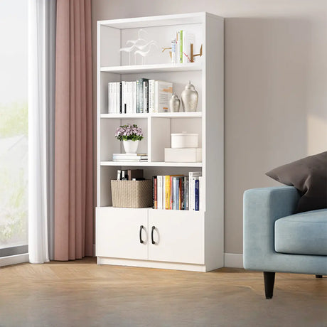 Modern Doors White Wood Vertical Storage Bookcase Image - 1