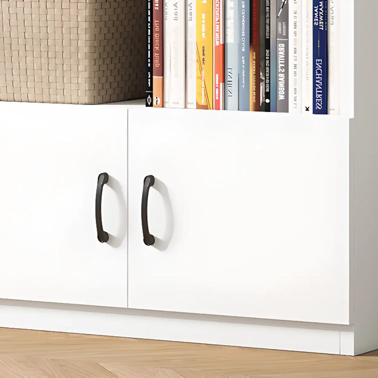 Modern Doors White Wood Vertical Storage Bookcase Image - 10