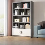 Modern Doors White Wood Vertical Storage Bookcase Image - 15