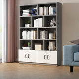 Modern Doors White Wood Vertical Storage Bookcase Image - 16