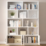 Modern Doors White Wood Vertical Storage Bookcase Image - 17
