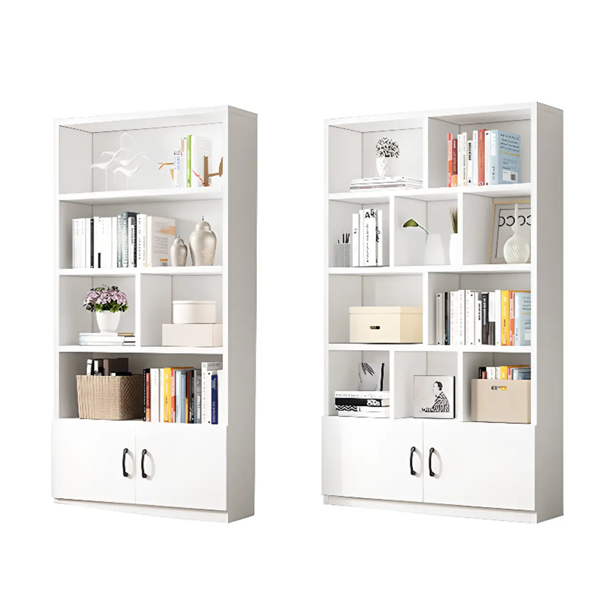 Modern Doors White Wood Vertical Storage Bookcase Image - 19