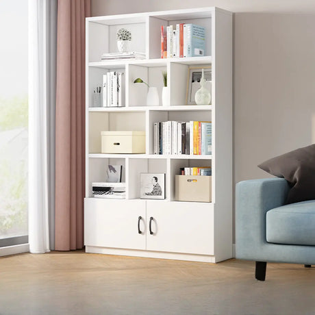 Modern Doors White Wood Vertical Storage Bookcase Image - 2