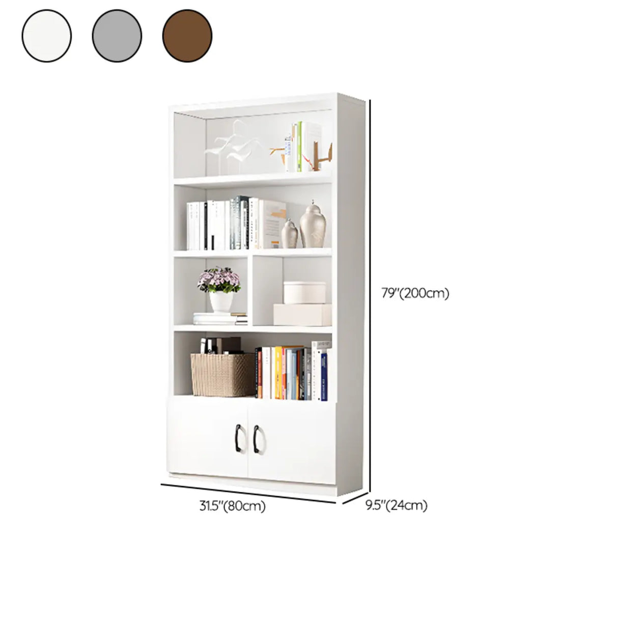 Modern Doors White Wood Vertical Storage Bookcase Image - 21