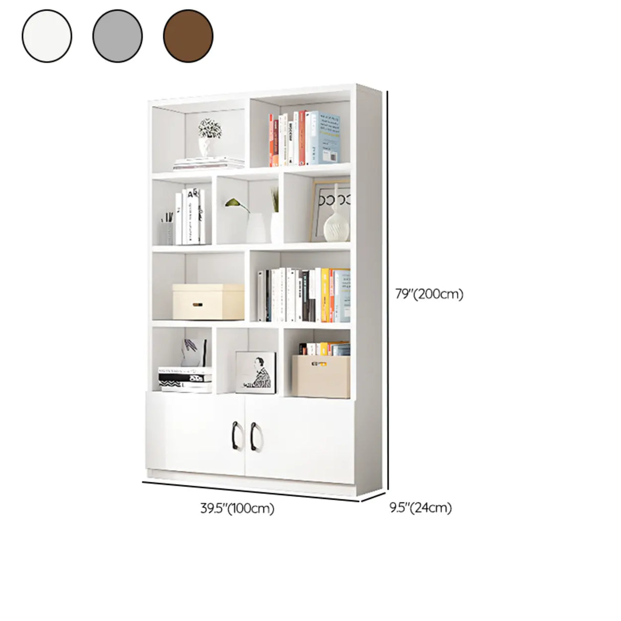 Modern Doors White Wood Vertical Storage Bookcase Image - 22