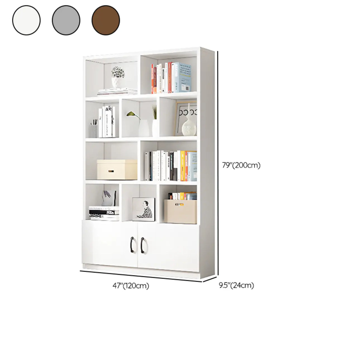 Modern Doors White Wood Vertical Storage Bookcase Image - 23