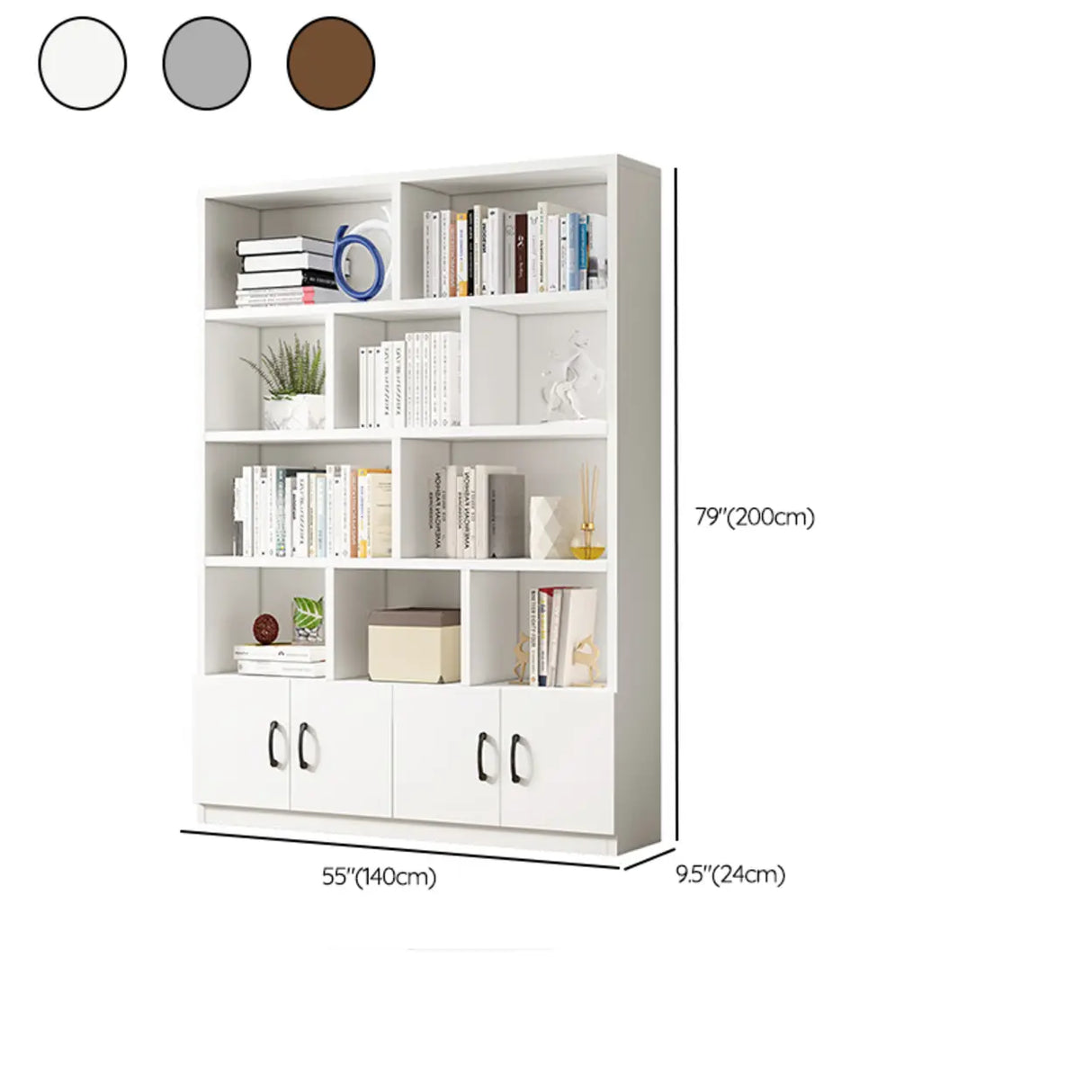 Modern Doors White Wood Vertical Storage Bookcase Image - 24
