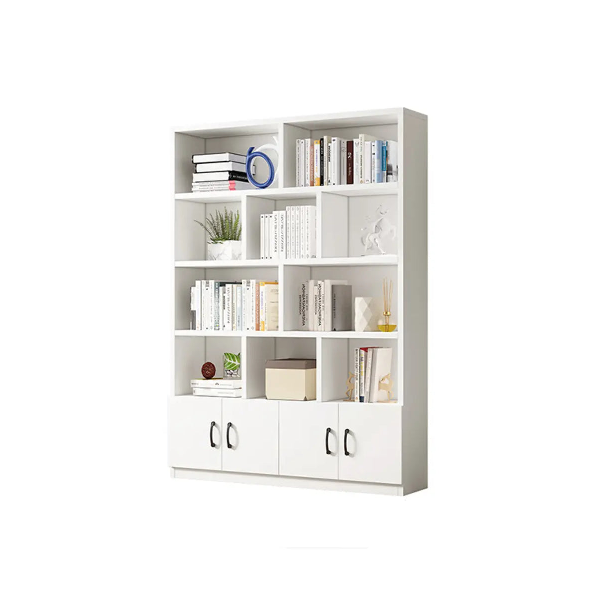 Modern Doors White Wood Vertical Storage Bookcase Image - 5