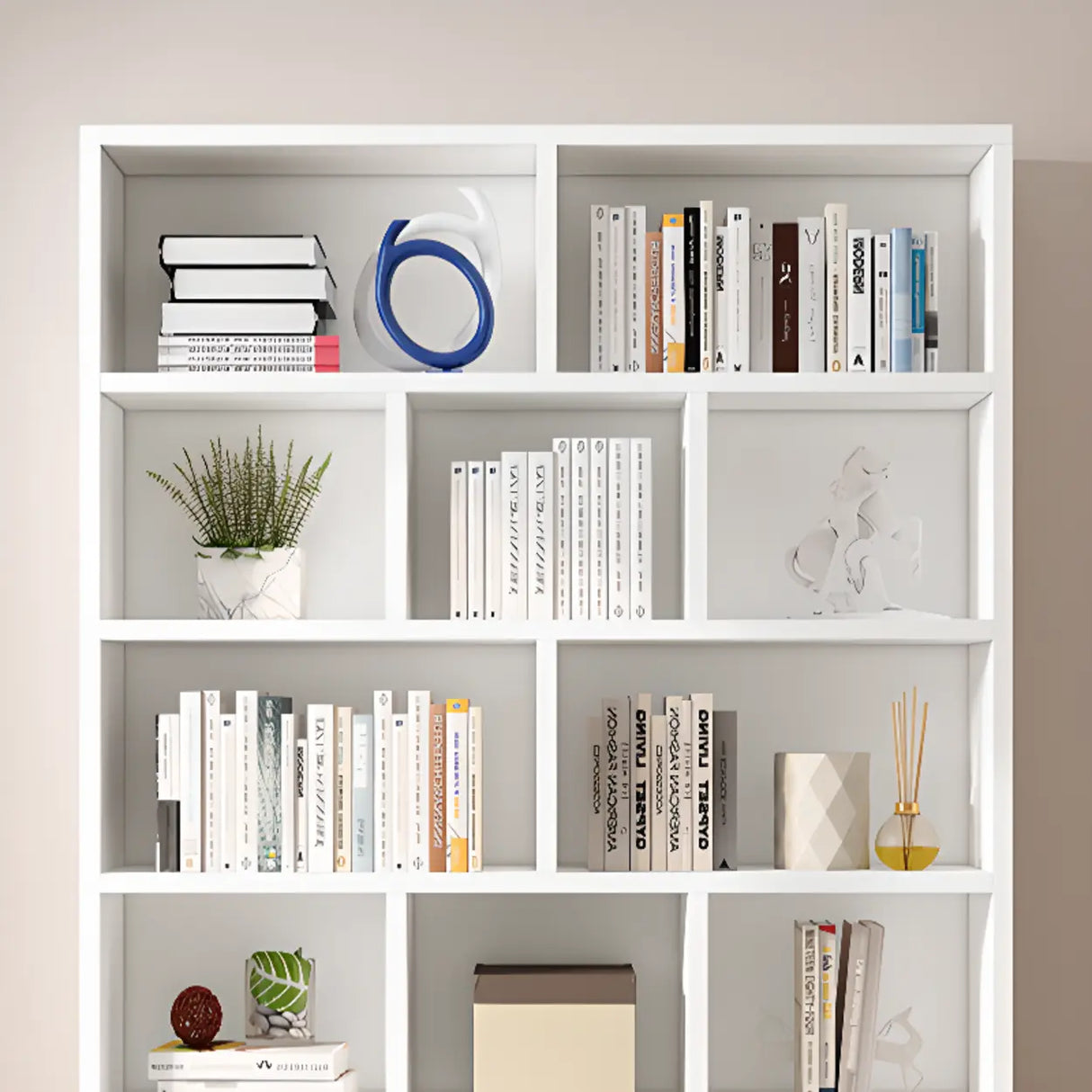 Modern Doors White Wood Vertical Storage Bookcase Image - 9