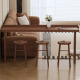Modern Double Pedestal Rectangular Slim Brown Wood Bar Table Image - 3