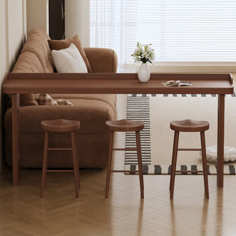 Modern Double Pedestal Rectangular Slim Brown Wood Bar Table Image - 3