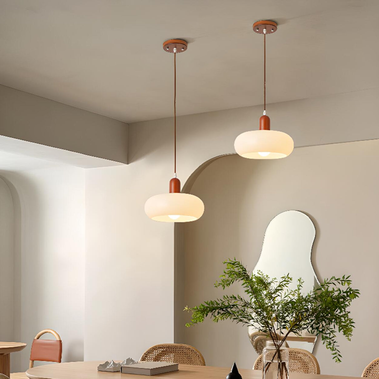Modern Drum White Ribbed Glass Ceiling Pendant Light Image - 5