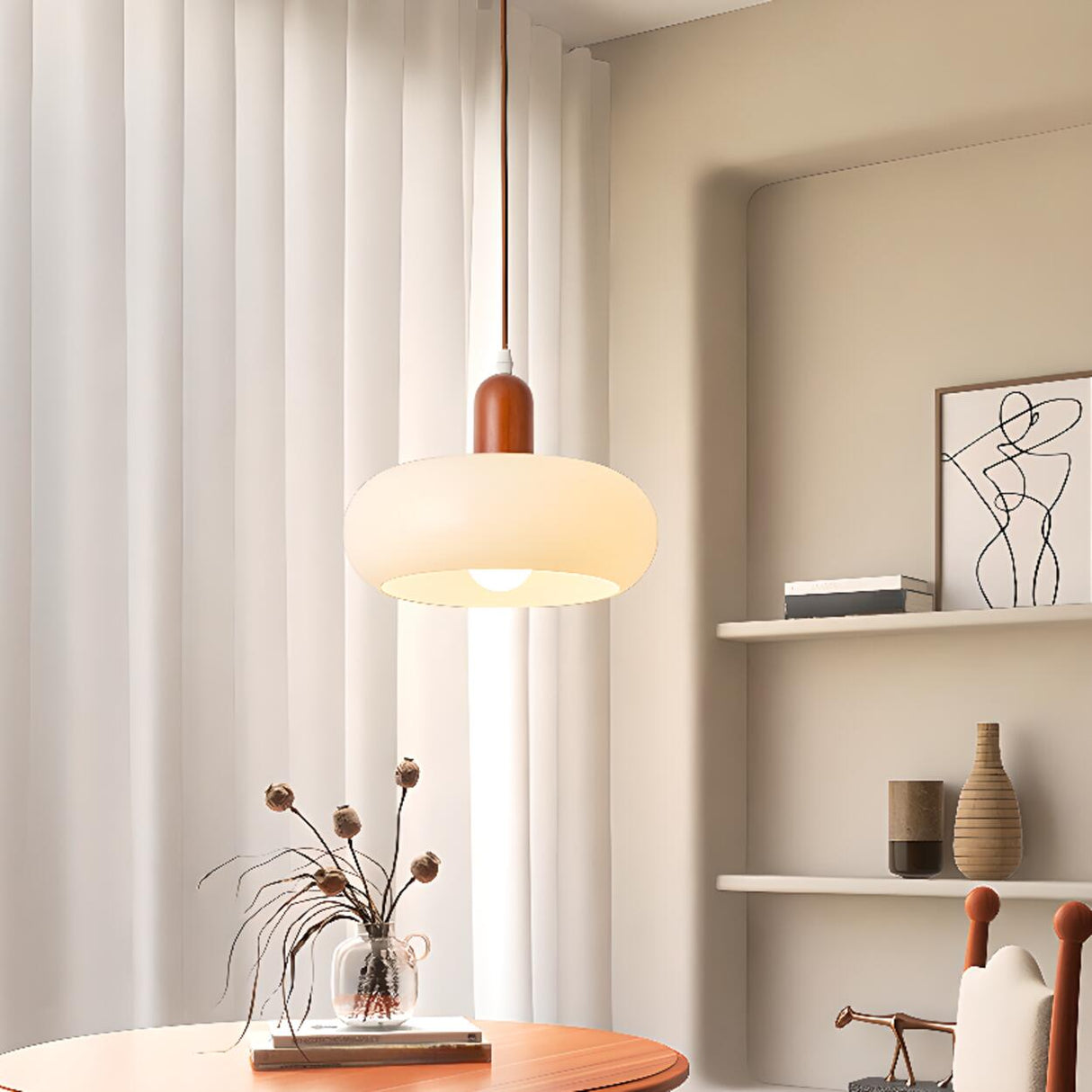 Modern Drum White Ribbed Glass Ceiling Pendant Light Image - 6