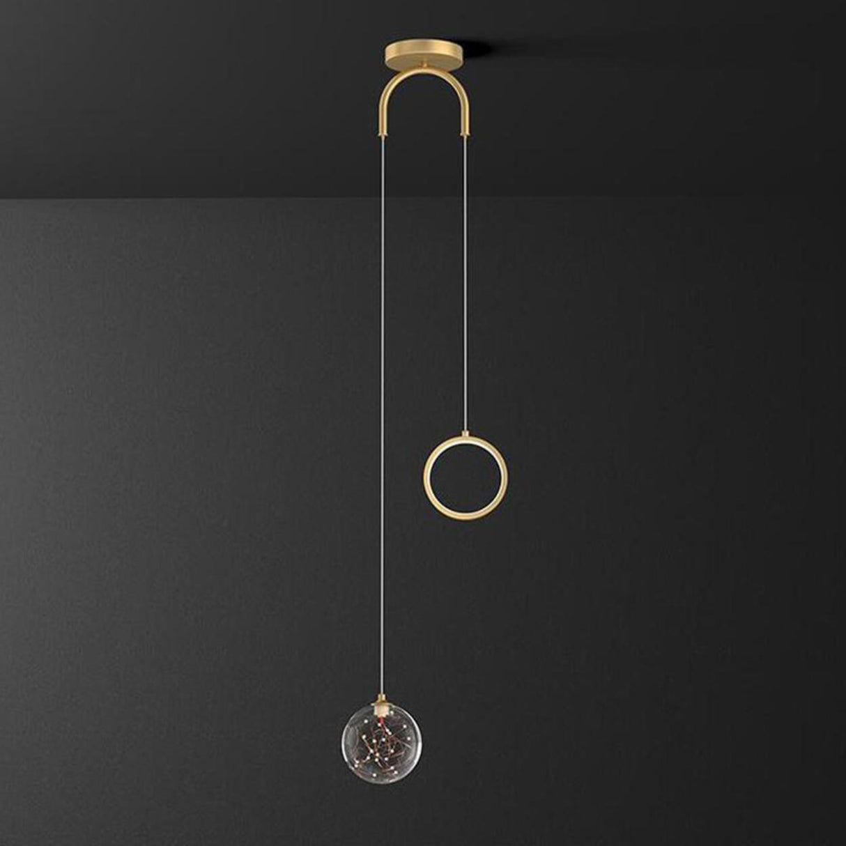 Modern Dual Light Glass Globe and Ring Bedroom Pendant Light Image - 9