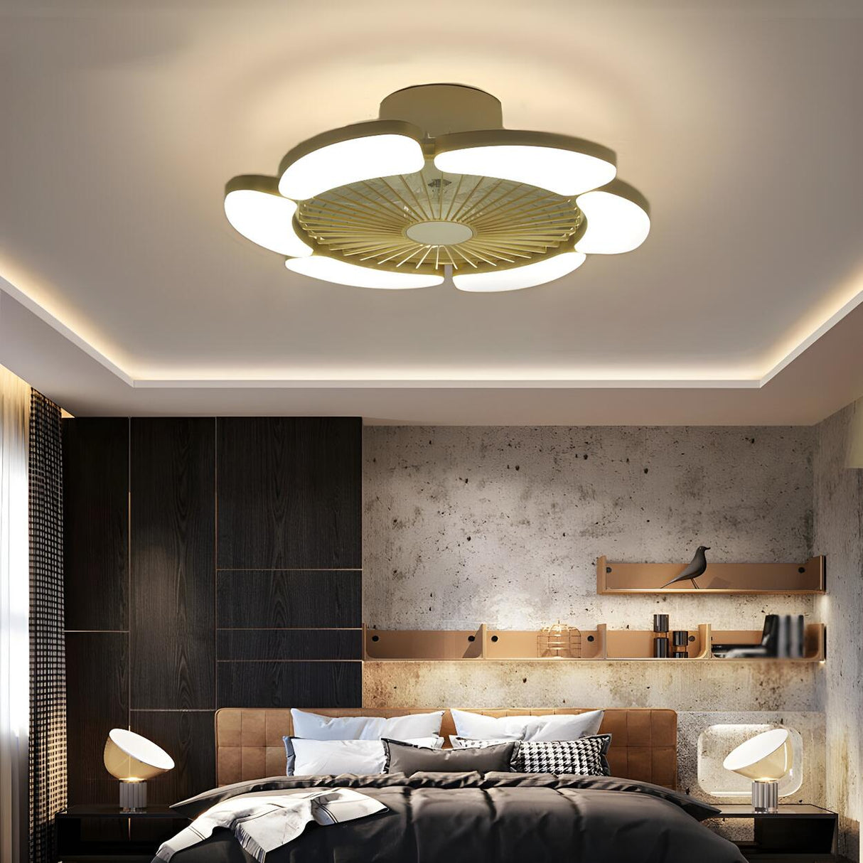 Modern Elegant Bladeless Flower Ceiling Fan with Light Image - 3