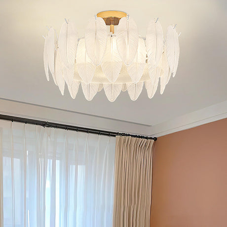 Modern Elegant Feather Semi-Flush Mount Ceiling Light Image - 1