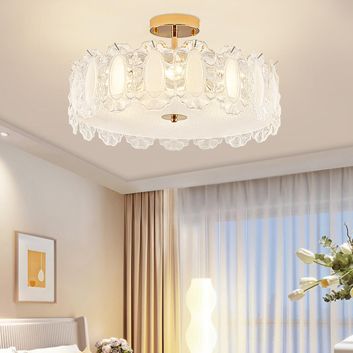 Modern Elegant Feather Semi-Flush Mount Ceiling Light Image - 4