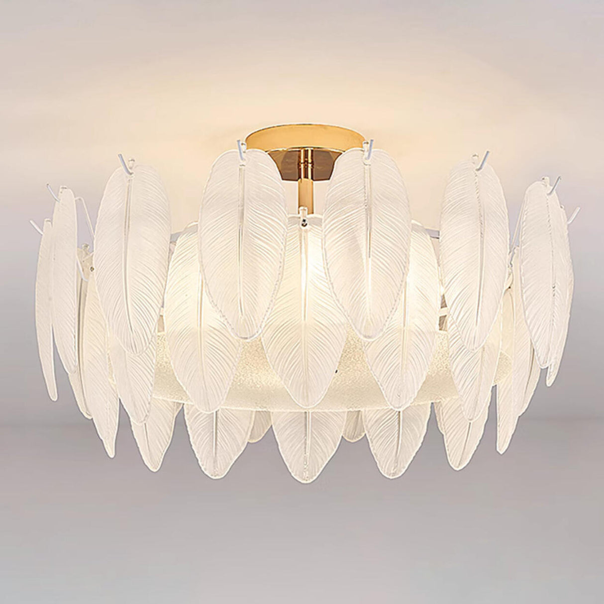 Modern Elegant Feather Semi-Flush Mount Ceiling Light Image - 5