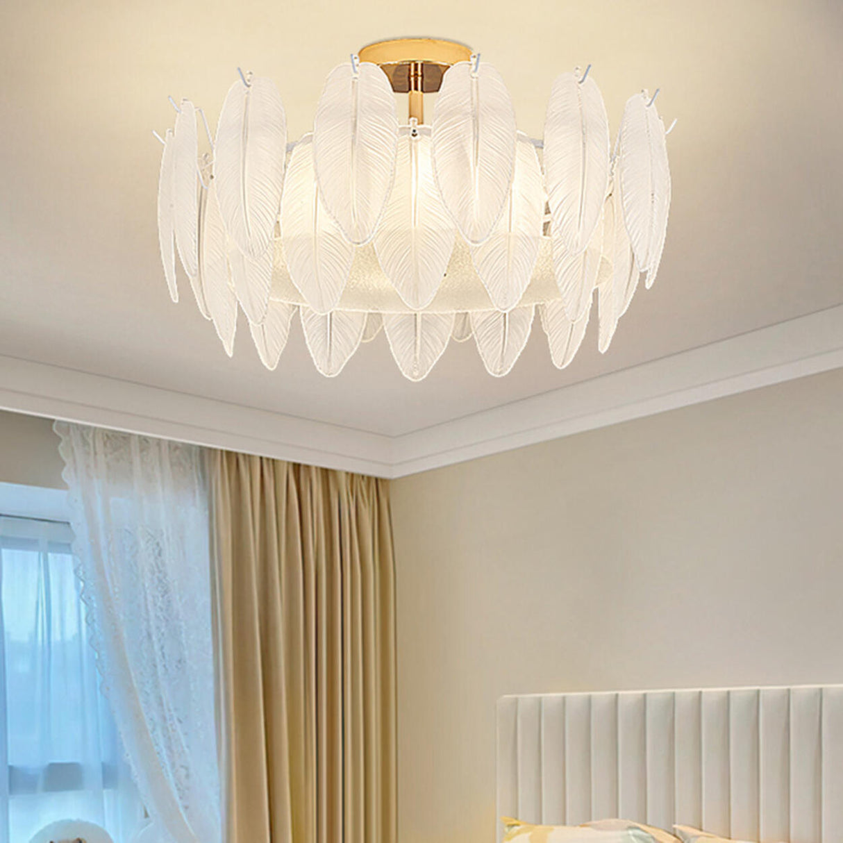 Modern Elegant Feather Semi-Flush Mount Ceiling Light Image - 6