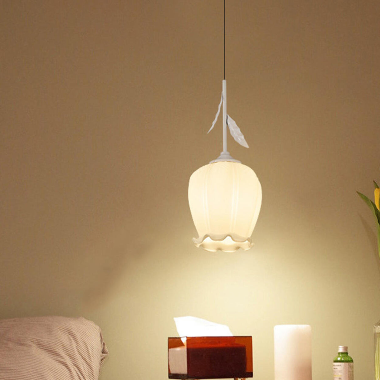 Modern Elegant Floral White Glass Pendant Light Image - 1