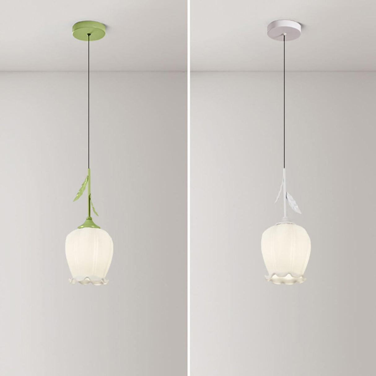 Modern Elegant Floral White Glass Pendant Light Image - 12