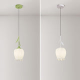 Modern Elegant Floral White Glass Pendant Light Image - 12